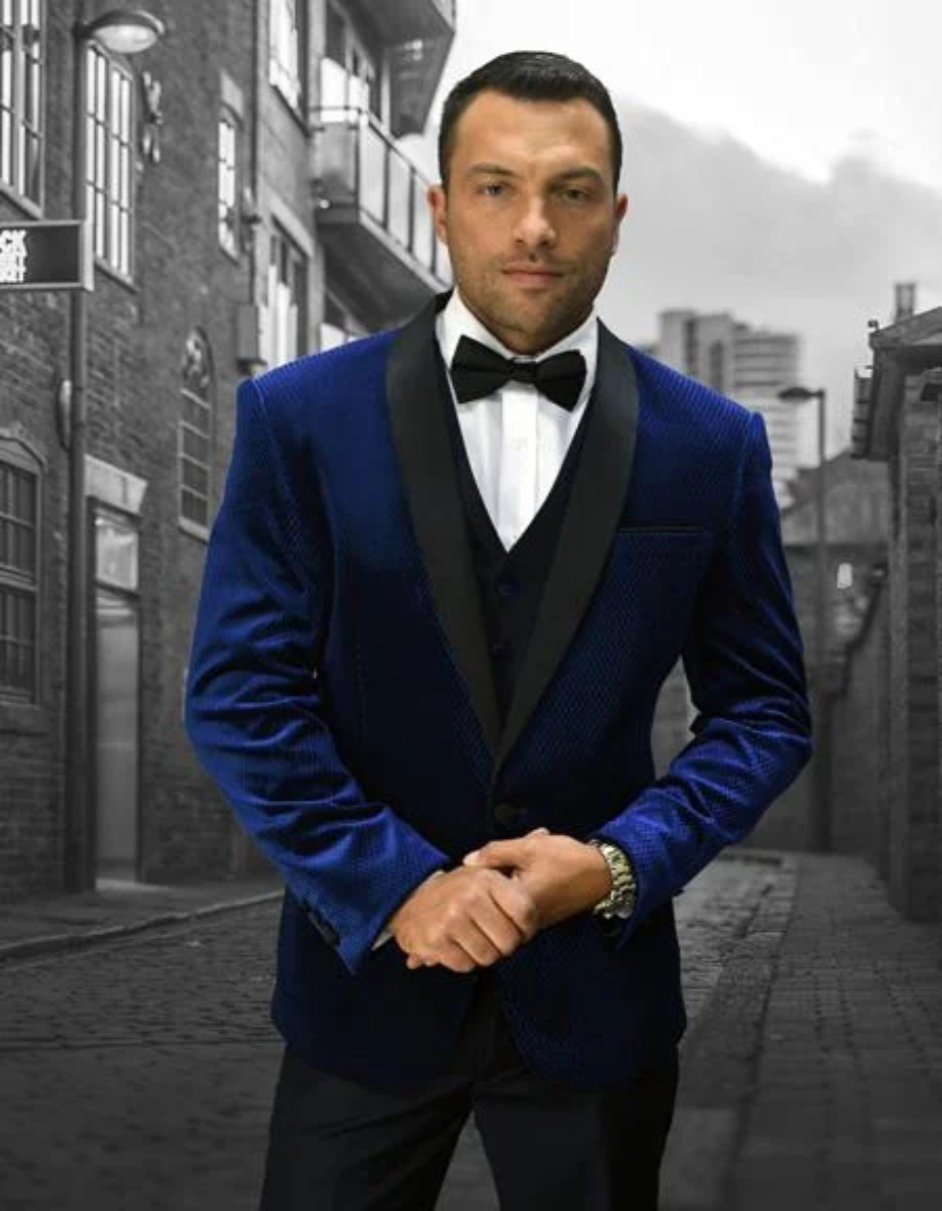 Men's Velvet Suit Shawl Lapel Dark Navy Suit 1 Y4-1382  - from alligatorwarehouse.com