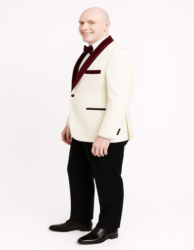 Men’s White Floral Tuxedo Jacket with Burgundy Velvet Shawl Lapel – Wedding, Prom, and Formal Event Suit 5   - from alligatorwarehouse.com