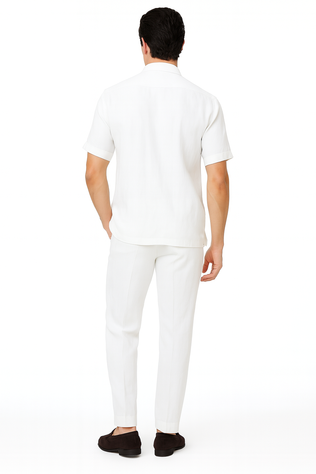 Men’s White Lace-Up Shirt and Pants Set – Casual Summer Two-Piece Outfit