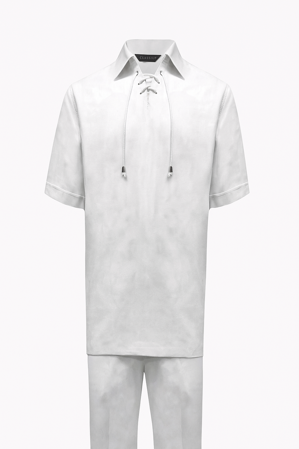 Men’s White Lace-Up Shirt and Pants Set – Casual Summer Two-Piece Outfit 6   - from alligatorwarehouse.com