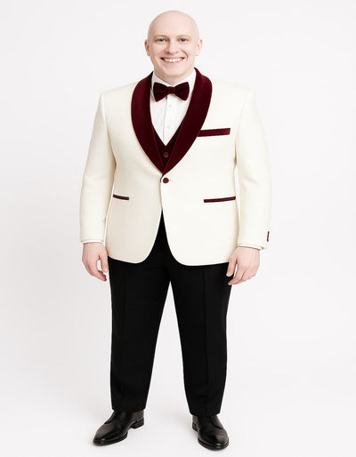 Men’s White Floral Tuxedo Jacket with Burgundy Velvet Shawl Lapel – Wedding, Prom, and Formal Event Suit 2   - from alligatorwarehouse.com