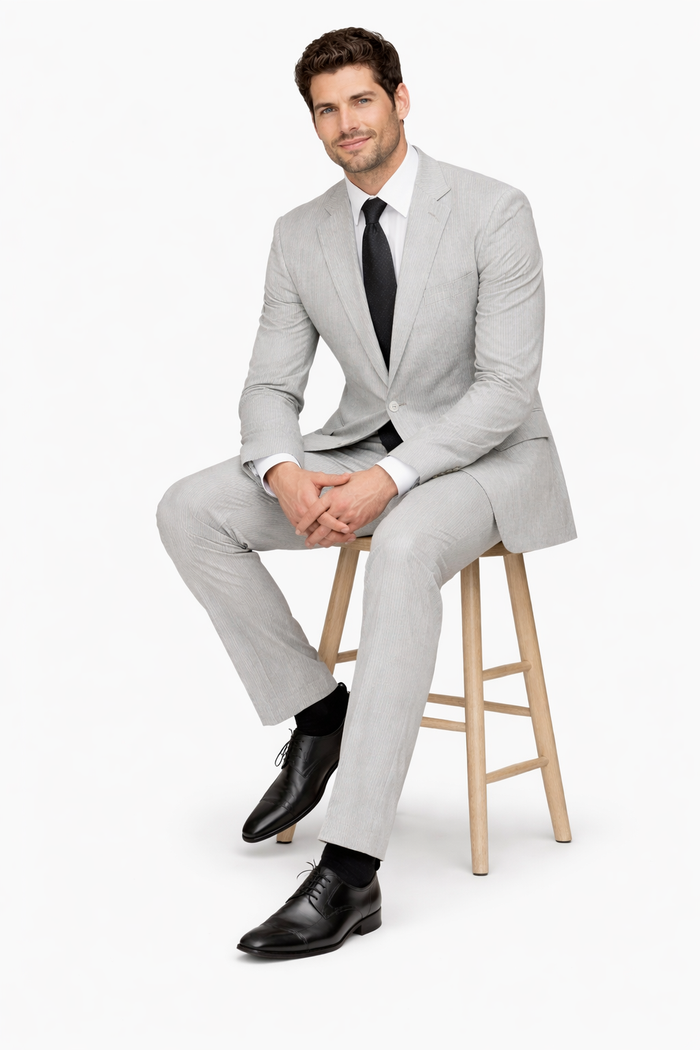 Men's 2 Button Modern Fit Seersucker Suit in Black