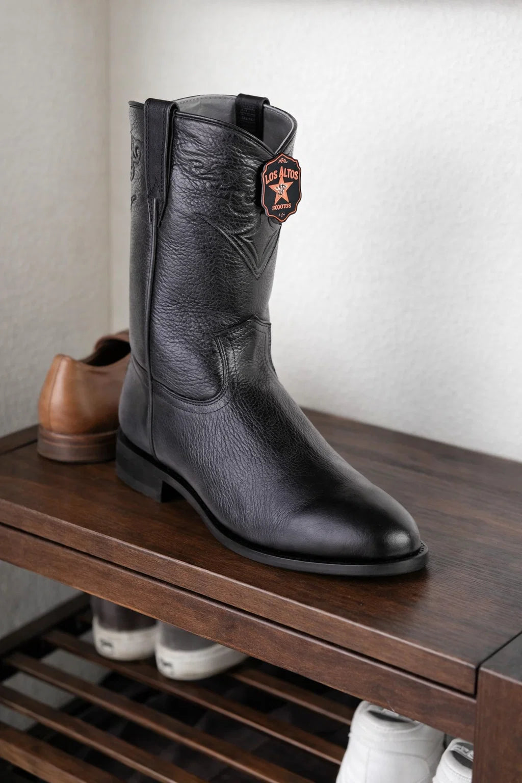 Men’s Black/Brown Elk Leather Cowboy Boots – Los Altos Roper Boots