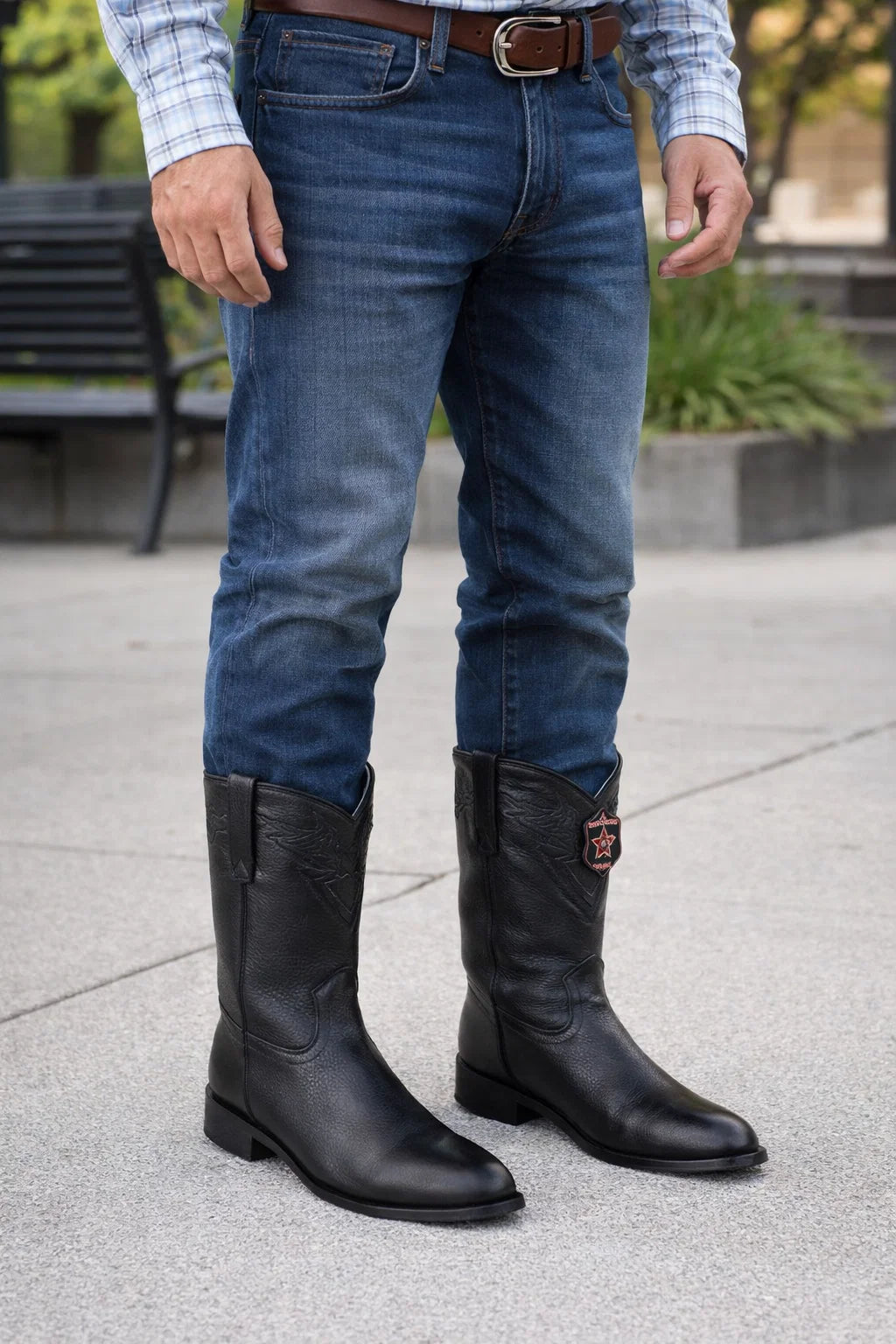 Men’s Black/Brown Elk Leather Cowboy Boots – Los Altos Roper Boots