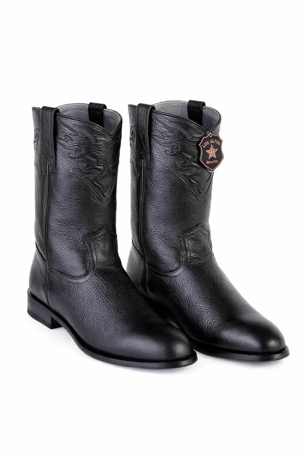 Men’s Black/Brown Elk Leather Cowboy Boots – Los Altos Roper Boots