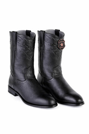 Men’s Black/Brown Elk Leather Cowboy Boots – Los Altos Roper Boots
