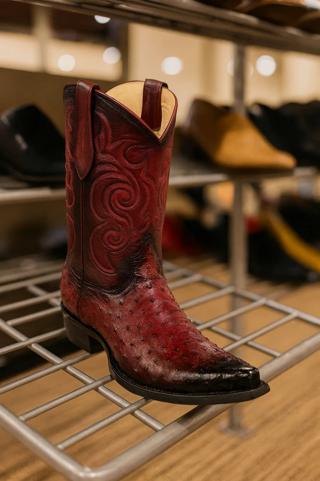 Men’s Black Cherry Full Quill Ostrich Cowboy Boots