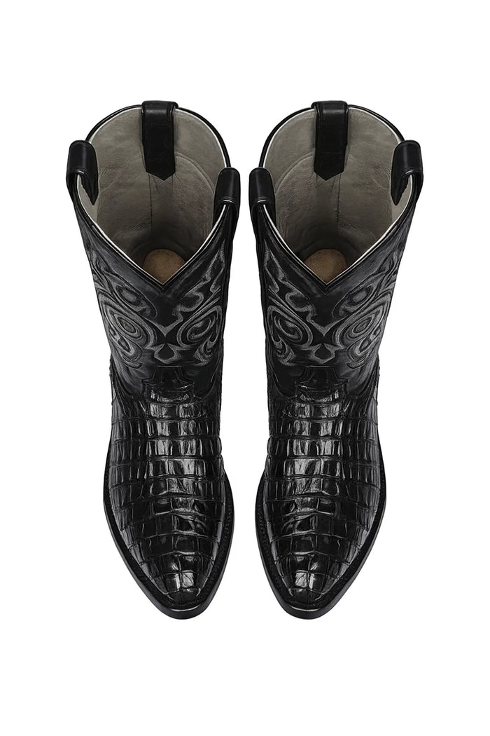 Men's Black Lizard Print Cowboy Boots