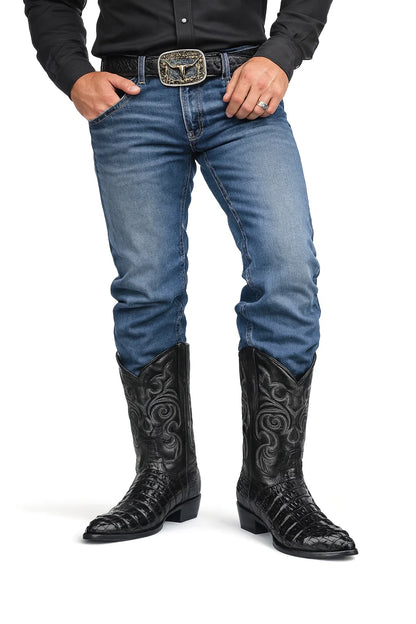 Men's Black Lizard Print Cowboy Boots