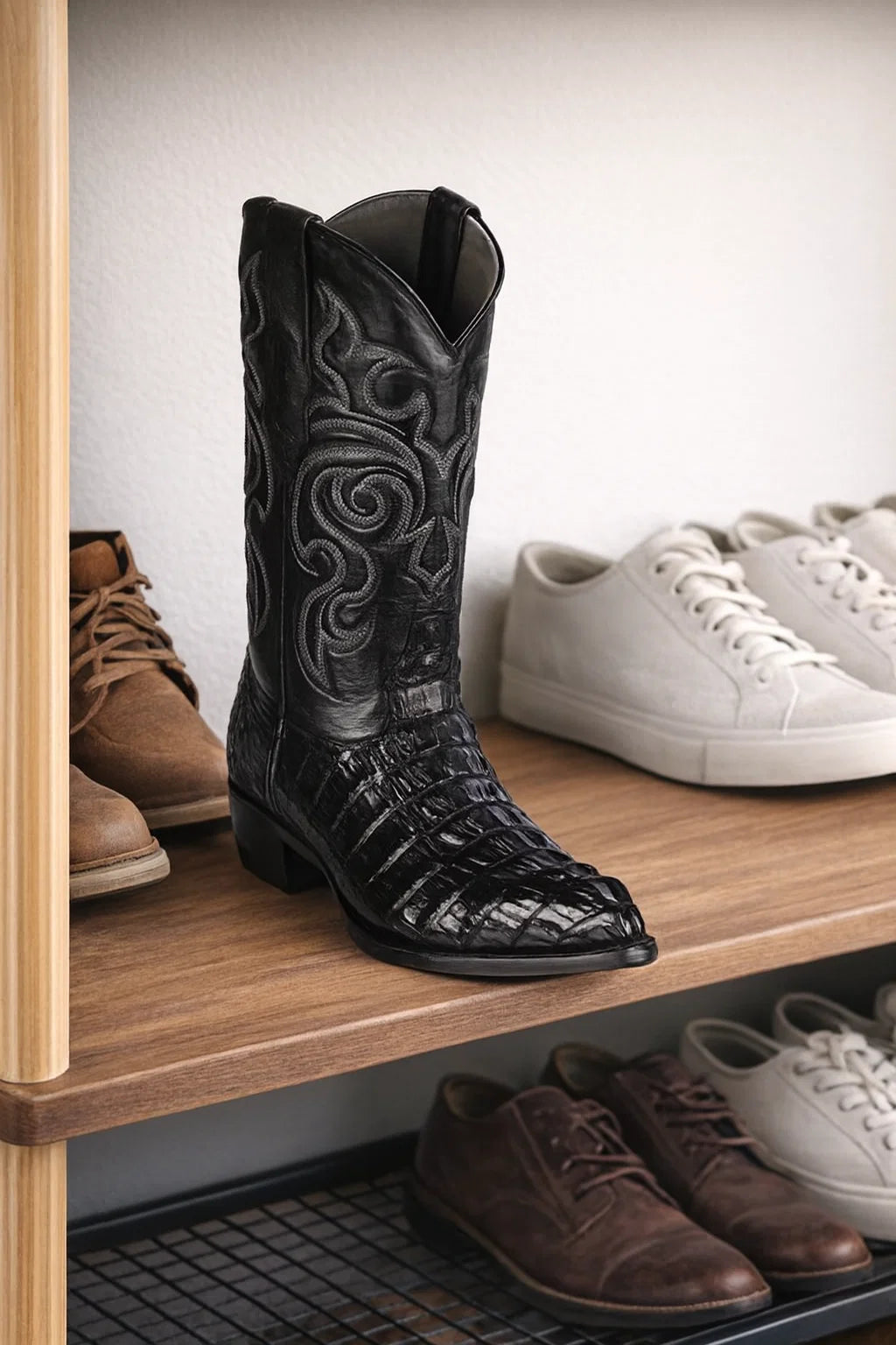 Men's Black Lizard Print Cowboy Boots