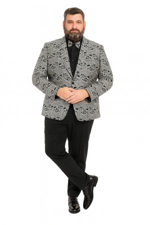 Men’s Black and Silver Paisley Tuxedo Jacket 