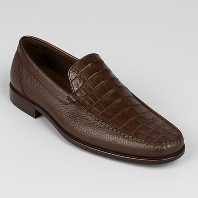 Men’s Brown Genuine Crocodile and Calfskin Leather Slip-On Dress Shoes 4   - from alligatorwarehouse.com