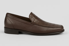 Men’s Brown Genuine Crocodile and Calfskin Leather Slip-On Dress Shoes