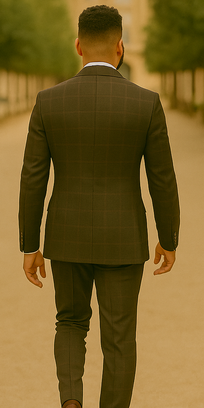 Men's Brown Plaid Slim Fit Suit by Rossiman Rossi – Peak Lapel Jacket & Tapered Pants 3   - from alligatorwarehouse.com