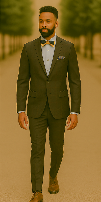 Men's Brown Plaid Slim Fit Suit by Rossiman Rossi – Peak Lapel Jacket & Tapered Pants 5   - from alligatorwarehouse.com