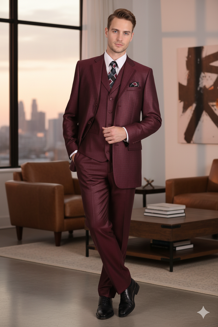 Men’s Burgundy 3-Piece Suit
