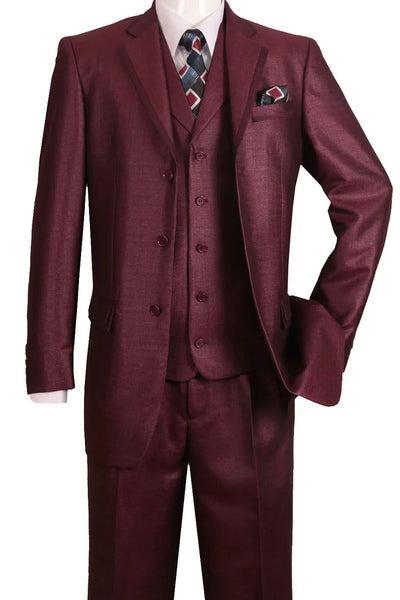 Men’s Burgundy 3-Piece Suit – Burgundy Three Buttons Vested Suit - Pleated Pants Classic Fit Athletic Cut 1   - from alligatorwarehouse.com