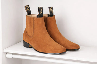 Men’s Camel Genuine Suede Charro Leather Short Boots
