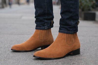 Men’s Camel Genuine Suede Charro Leather Short Boots