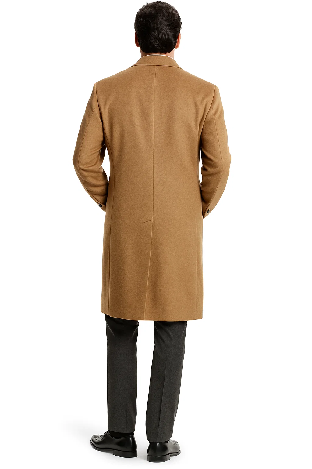Men’s Camel Overcoat – Classic Single Breasted Wool Long Coat with Peak Lapel