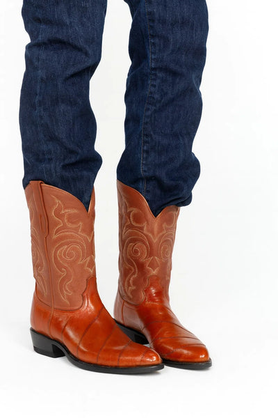 Men’s Cognac Eel Skin Cowboy Boots