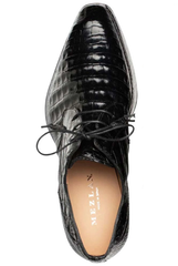 Men's Cratos Genuine Crocodile Black Derby Shoes By Mezlan Made In Spain Brand