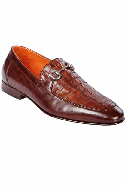  Men's Crocodile Calfskin Bit Almond Toe Loafers