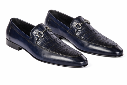  Men's Crocodile Calfskin Bit Almond Toe Loafers