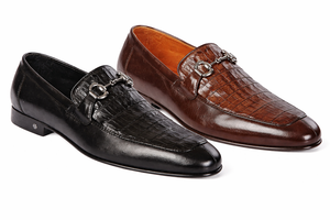  Men's Crocodile Calfskin Bit Almond Toe Loafers