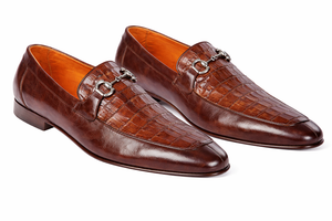  Men's Crocodile Calfskin Bit Almond Toe Loafers