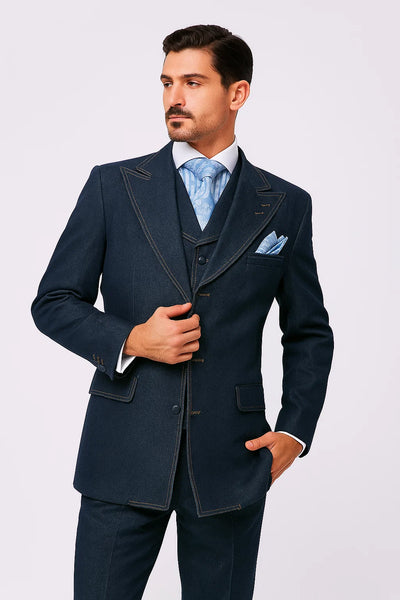 Men's Denim Formal Suit – Cotton Blazer, Vest & Pant for All Occasions 4   - from alligatorwarehouse.com