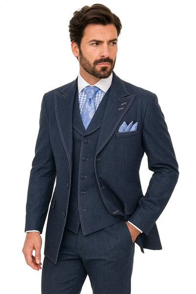 Men's Denim Formal Suit – Cotton Blazer, Vest & Pant for All Occasions 5   - from alligatorwarehouse.com