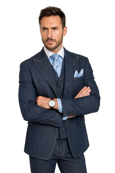 Men's Denim Formal Suit – Cotton Blazer, Vest & Pant for All Occasions 6   - from alligatorwarehouse.com