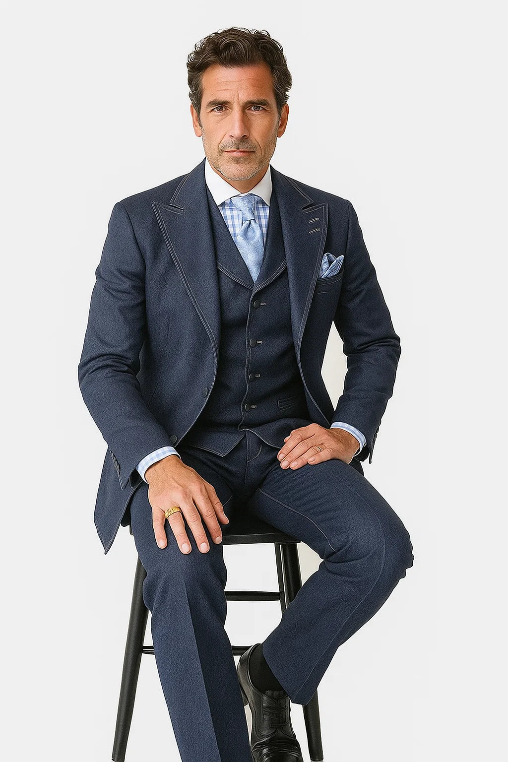 Men's Denim Formal Suit – Cotton Blazer, Vest & Pant for All Occasions 7   - from alligatorwarehouse.com