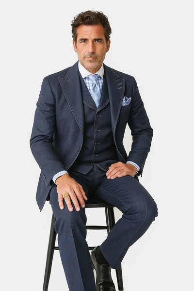 Men's Denim Formal Suit – Cotton Blazer, Vest & Pant for All Occasions 7   - from alligatorwarehouse.com