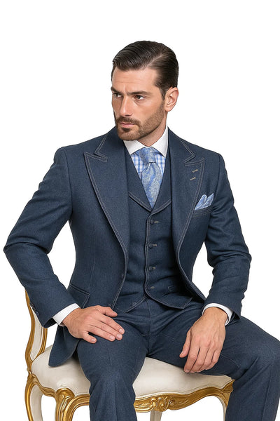 Men's Denim Formal Suit – Cotton Blazer, Vest & Pant for All Occasions 8   - from alligatorwarehouse.com