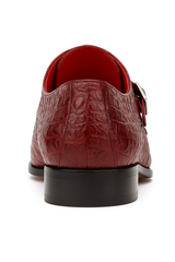 Marco Di Milano Rovigo Men's Shoes Wine Exotic Crocodile Skin Single Monk-strap Loafers