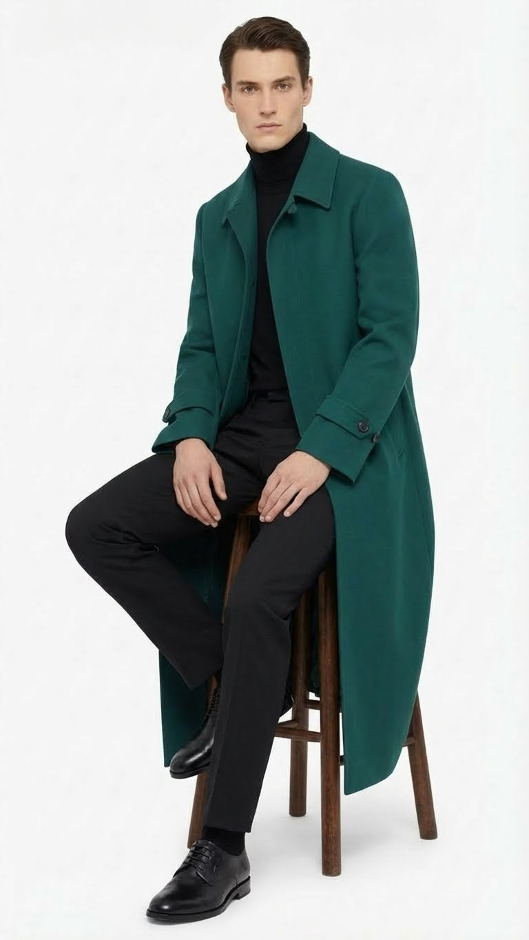 Men’s Full-Length Green Overcoat