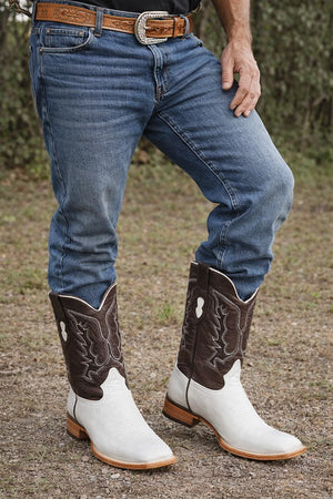 Men’s Genuine Ostrich Belly Leather Western Boots – White