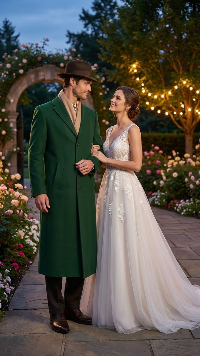 Men’s Hunter Green Full-Length Wool Overcoat 