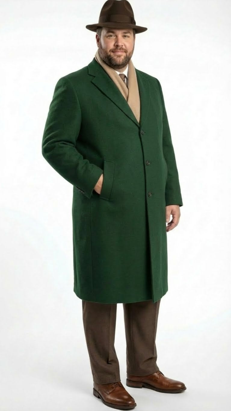 Men’s Hunter Green Full-Length Wool Overcoat 
