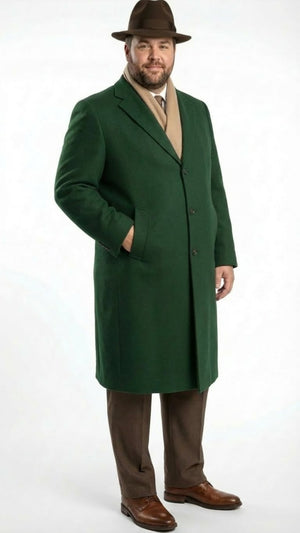 Men’s Hunter Green Full-Length Wool Overcoat 