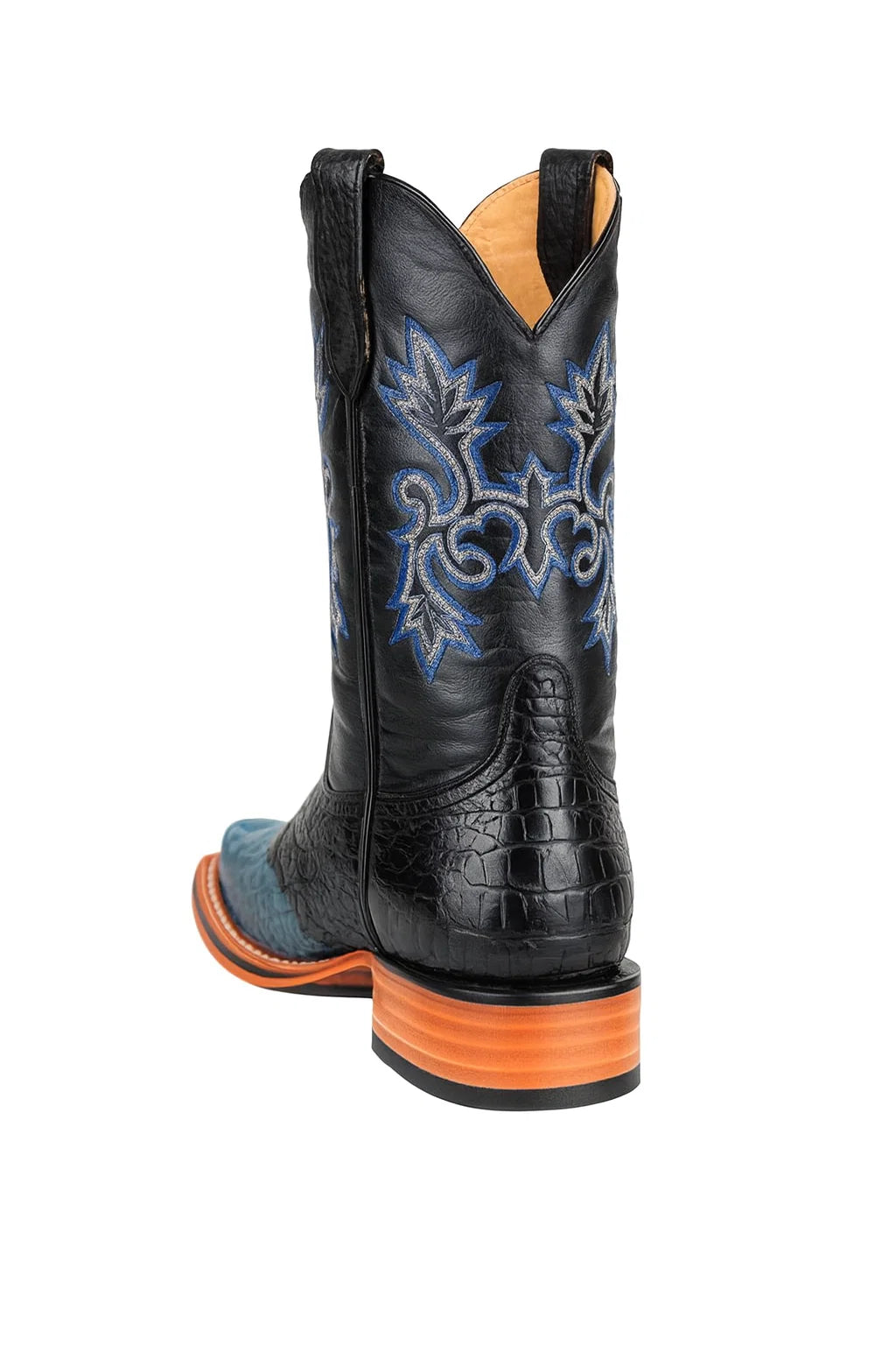 Men's King Exotic Ostrich Leg Square Toe Boots With Saddle Handmade Blue Jean