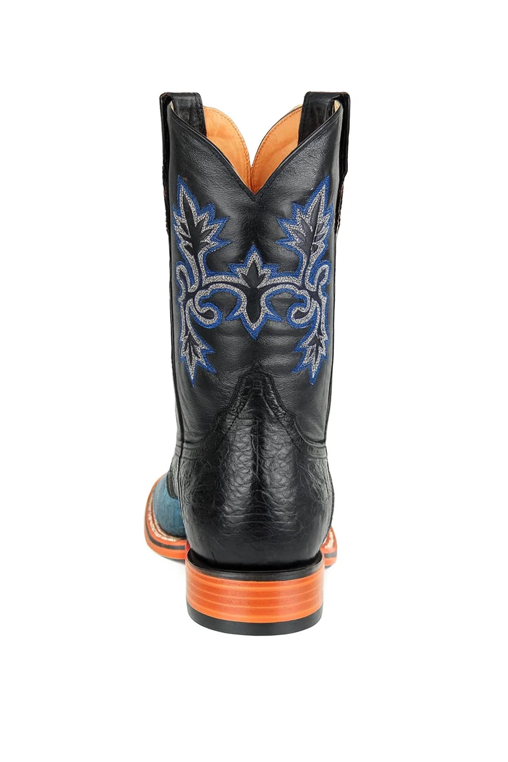 Men's King Exotic Ostrich Leg Square Toe Boots With Saddle Handmade Blue Jean