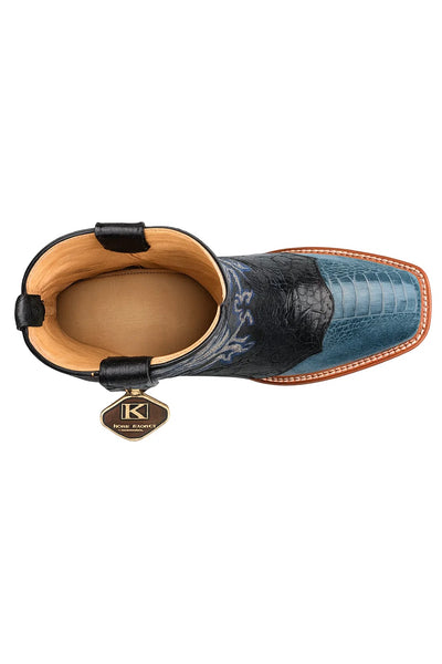 Men's King Exotic Ostrich Leg Square Toe Boots With Saddle Handmade Blue Jean