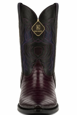 Men's King Exotic Snip Toe Eel Boots Handcrafted Burnished Purple 