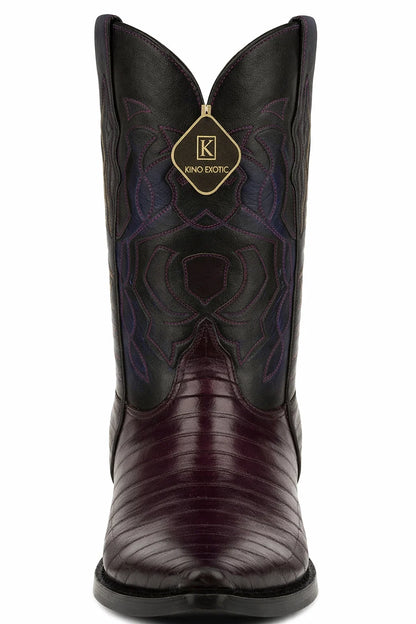 Men's King Exotic Snip Toe Eel Boots Handcrafted Burnished Purple 