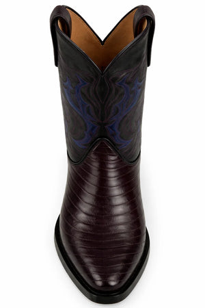 Men's King Exotic Snip Toe Eel Boots Handcrafted Burnished Purple 