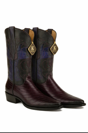 Men's King Exotic Snip Toe Eel Boots Handcrafted Burnished Purple 