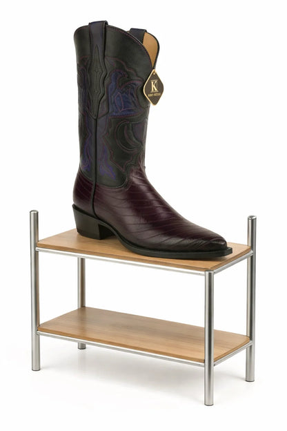 Men's King Exotic Snip Toe Eel Boots Handcrafted Burnished Purple 